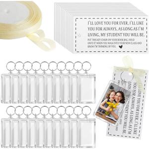 Tondiamo 30 Set End of The Year Gifts for Students DIY Clear Acrylic Photo Frame Keychain with Ribbon Greeting Card Graduation Gift from Teacher for School Classroom Prizes Party Favor (1.8 x 2.8 Inch)