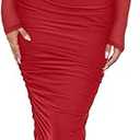 REORIA Women's Fall Mesh Sheer Long Sleeve Midi Ruched Bodycon Dress Mock Neck Elegant Evening Party Cocktail Dresses, M