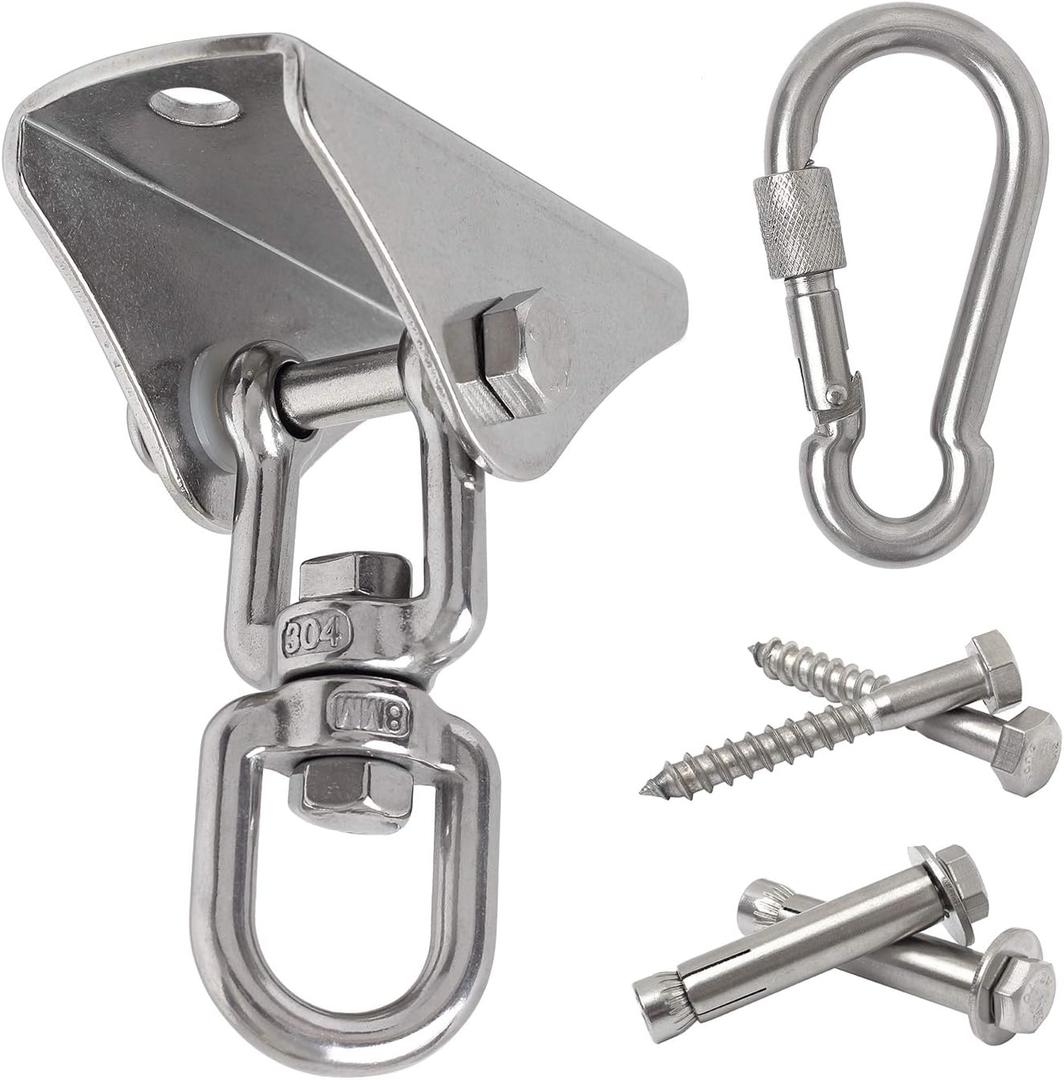 Hammock Hanging Chair Hardware kit, 1000LB Capacity Heavy Duty 360Rotate Swing Antirust Stainless Steel 304S Safety Lock Carabiner Hooks for Swing Set,Chair,Yoga,Multiple Indoor Outdoor Gym,Sandbag