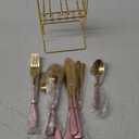 24 Pieces Silverware Set, Caliamary Stainless Steel Flatware Set with Silverware Holder Spoons Forks Knives,Utensils Set Service for 6,Gold Mirror Polished and Matte Pink Painted (Pink)