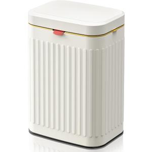 Kitchen Compost Bin Hanging Trash Can with Lid, 2.1 Gallon Stainless Steel Trash Can Compost Bin, Wall-Mount Indoor Kitchen Trash Bin for Cabinet, Under Sink, Bathroom (2.1 Gallon, 8L Ivory White)
