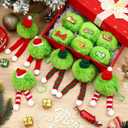 JULMELON 12 Pcs Lime Green Furry Christmas Ball Decor, 3.15 Inch Whimsical Christmas Tree Ornaments Balls with Santa hat Xmas Green Furry Ornaments Ball Hanging Tree Decorations for Home Party Decor