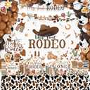 249PCS My First Rodeo Decorations Boy, All-in-1 First Rodeo Theme Party Pack, with 20 Plates, Cowboy Hat, Backdrop Tablecloth Balloon Arch for 1st birthday boy, Serves 20 Guests