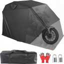 Motorcycle Cover Shelter Storage, 110" x 47" x 63", with Lock & Carry Bag, Heavy Duty 600D Oxford Vehicle Shed Cover Garage Tent with 2 Roll-Up Side Windows - Black