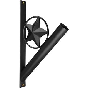 Anley Iron Star Flag Pole Holder - Wrought Iron Flag Pole Bracket - Heavy Duty & Weather Resistant, Texas Star Wall Mounting Bracket with Black Matte Coating for House Yard Garden Flagpole