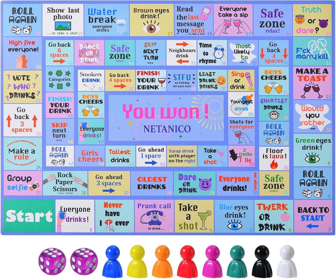 Drinking Games,Leather Mat Drinking Board Game for Adults,Interactive Girls Night Drinking Games,Bachelorette Party Games,Age 21+,2-8 Players (Sky Blue)