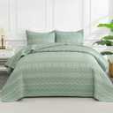 Andency Sage Green Quilts Queen Size, 3 Pieces Queen Quilt Bedding Set Boho Lightweight Soft Striped Bedspread for All Season (90"x96"), Printed Bohemian Polyester Reversible Coverlet Comoforter Sets