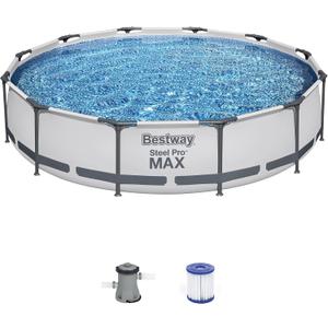 Bestway Steel Pro MAX Above Ground Swimming Pool (12' x 30") | Round Outdoor Backyard Family Pool with Tritech Puncture-Resistant Liner | Easy Setup | Includes Filter Pump for Clean, Clear Water