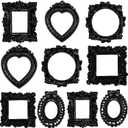 Vicenpal 10 Pcs Vintage Mini Picture Frames Baroque Antique Small Resin Jewelry Display Table Frame for Christmas DIY Photo Holiday Party Decoration (Black)