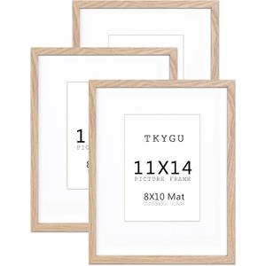 11x14 Picture Frame wooden set of 3, 11x14 mat to 8x10 Modern Style Wood Composite frames 11by14 Poster Fram Tempered Glass Photo Frames for Wall Art Prints for Home Decor