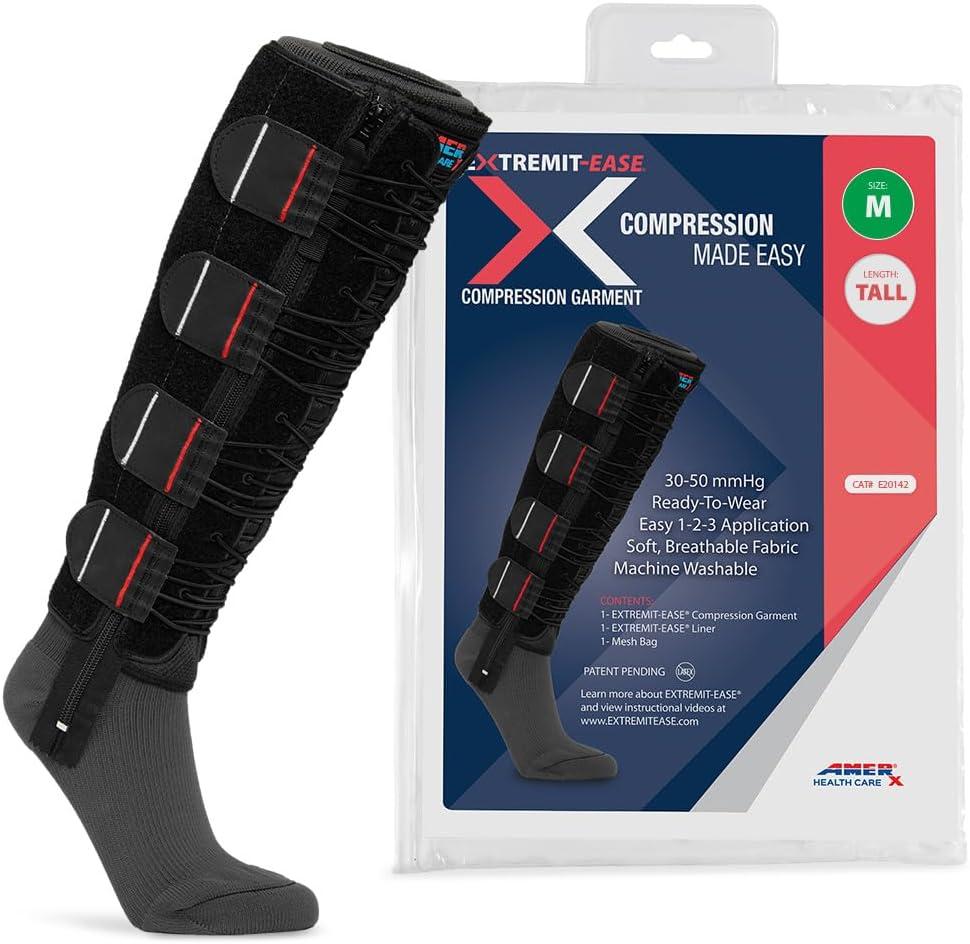 Compression Garment 30-50 mmHg Lower Leg Compression Wrap - Ideal for Mild to Moderate Lymphedema Swelling, Venous Insufficiency, and Post-Op Edema (Black)