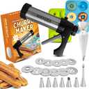 Churro Maker Machine 4in1 | Authentic Churros & Donuts at Home | Churro Gun with 16 Discs, Filling Injector & Piping Kit | Stainless Steel BPA-Free | Cookie Press Included