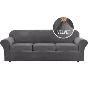 H.VERSAILTEX Velvet 2 Piece High Stretch Sofa Slipcover Cover Furniture Protector Form Fit Luxury Thick Velvet Extra Large Cover Couch Width Up to 97 Inch (XL Sofa, Gray)