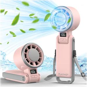 PlayHot Portable Handheld Turbo Fan with Ice Cooling, Rechargeable Personal Fan, Up tp 12Hrs Cooling, 5 Speed 25550RPM Powerful Portable Fan for Travel, Outdoor, Camping, Hiking (Pink)
