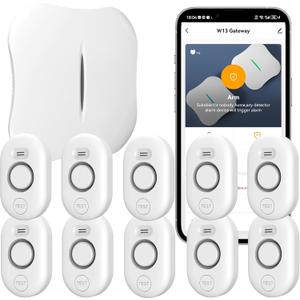 WiFi Water Leak Detector for Home with App Notification, 1 Gateway+10 Sensor, 120dB Flood/Drip Alarm for Basement/Kitchen/Bathroom/Toilet/Laundry Room, Under Sink/Drain/Pipe Leakage, W13+WD61x10White