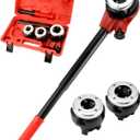QWORK BSPT Ratchet Pipe Threader Kit, 3 Die Ratcheting Pipe Threading Tool Set 1/2", 3/4", 1", for Professional Cutting & Pipe Threaders