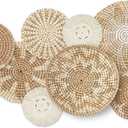 Xuhal Set of 8 Hanging Woven Wall Basket Handmade Decorative Rustic Boho Basket Decor Handcrafted Wicker Round Seagrass Wall Art for Home Kitchen Farmhouse Table Living Room(Classic)