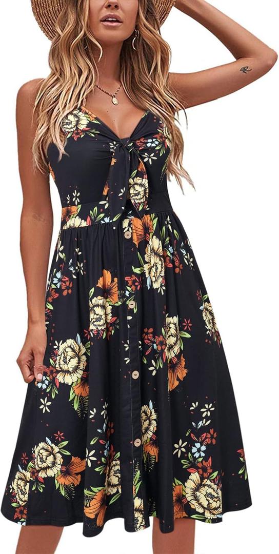 VOTEPRETTY Women's Summer Dresses Spring Sundresses Beach Clothes Outfit Vacation 2024 V Neck Casual Tropical Resort Hawaiian (Large, Floral25)