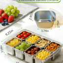 Snackle Box Container, Stainless Steel Divided Serving Tray with Lid and Handle, Large Snack Tray for Fruit Veggie Candy, 8-Compartment Snack Platter for Travel Party Beach Picnic