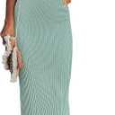 MEROKEETY Womens Summer Bodycon Knit Midi Dress 2026 Spring Beach Vacation V Neck Casual Sleeveless Ribbed Sweater Dresses (Teal, XS)