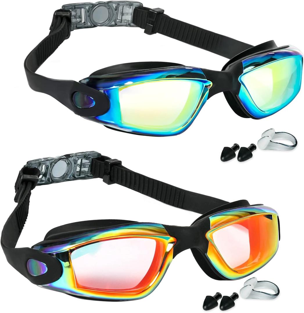 Swim Goggles - 2 Pack Swimming Goggles Anti Fog No Leaking For Adult Women Men (Aqua & Orange)