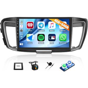 4G+64G Car Radio for Honda Accord 9th EX-L 2013 2014 2015 with Wireless CarPlay Android Auto, 10" 1280*720 Touchscreen Radio Android 15 Car Stereo Bluetooth 5.0 32EQ WiFi GPS RDS FM HD Backup Camera