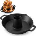 Onlyfire Universal Cast Iron Chicken Roaster, Pre-Seasoned Poultry Roaster Beer Can Turkey Holder with Roasting Pan for Most Grills and Oven