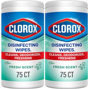 Clorox Disinfecting Wipes, Bleach Free Cleaning Wipes, Fresh, 75 Count (Package May Vary) (Pack of 2)