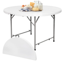 48in Round Folding Table with Carrying Handle, White 4 Feet Portable Plastic Dining Card Table for Kitchen or Outdoor Party Wedding Event