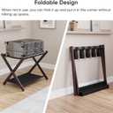Smuxee Brown Bamboo Luggage Rack for Guest Room, Foldable Suitcase Stand with Storage Shelf, Easily Assembled Luggage Stand with 5 Nylon Straps for Guest Room Bedroom Hotel