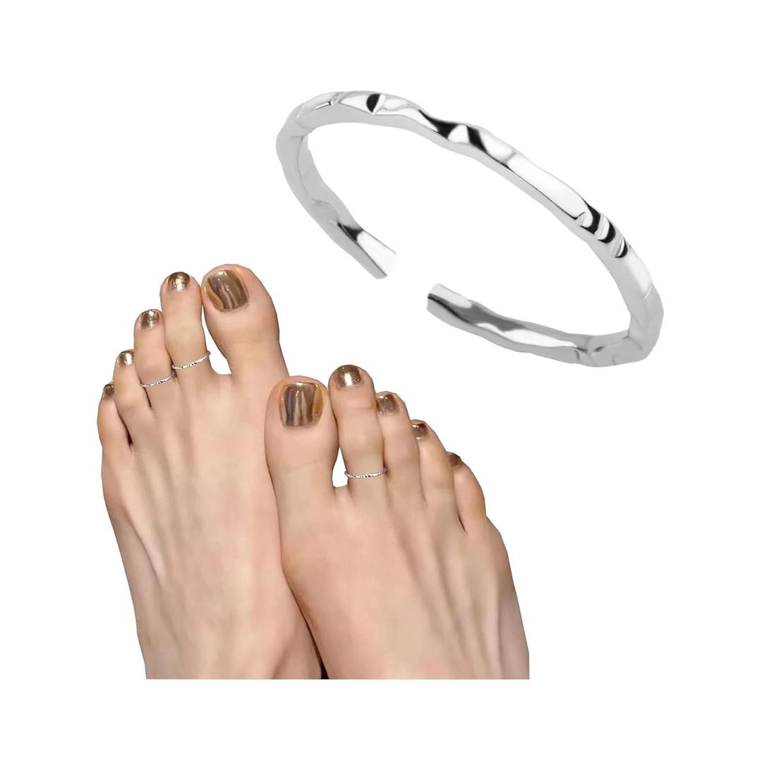 925 Sterling Silver Hammered Textured Thin Small Adjustable Open Toe Ring