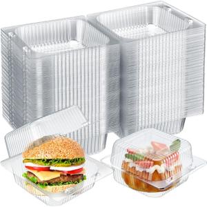 300pcs Clear Plastic Takeout Containers 5x5 Inch Disposable Plastic Containers Hinged Clamshell Dessert Boxes with Clear Lids