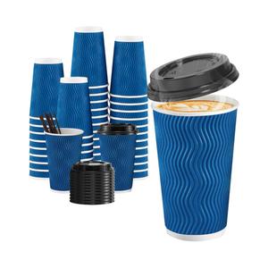 SIUQ 16 oz Coffee Cups-90 Pack Disposable Coffee Cups with Lids and Straws, Insulated Ripple Wall To Go Paper Coffee Cup for Coffee, Hot Chocolate and Hot Tea Drinks - Navy