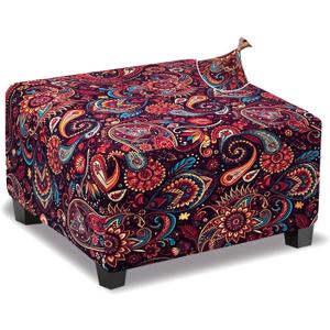 Ottoman Cover Square Slipcovers Printed,Stretch Footrest Stool Cover for Ottoman Square,Soft Foot Stool Cover Protector with Nonslip Elastic Bottom (Large,Flower E) 