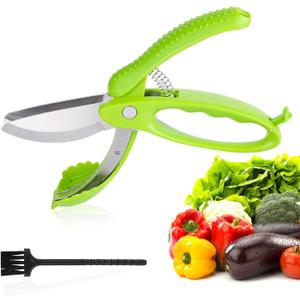 Salad Scissors, with Cleaning Brush Stainless Steel Salad Scissor Chopper Multifunctional Salad Chopper Scissors Heavy Duty Kitchen Salad Scissors for Kitchen Home Cutting Tool (Green)