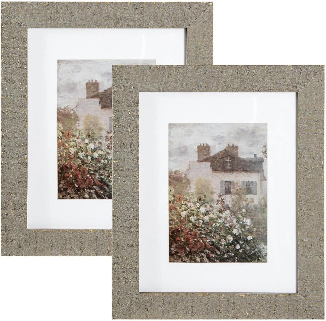 8x10 Wood Picture Frame Rustic Photo Frame Real Glass for Wall and Tabletop 2 Pack