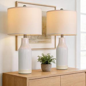 23.75 inches Modern Ceramic Table Lamp Set of 2 for Living Room, Farmhouse Bedside Nightstand Lamp for Bedroom Home Office Dorm