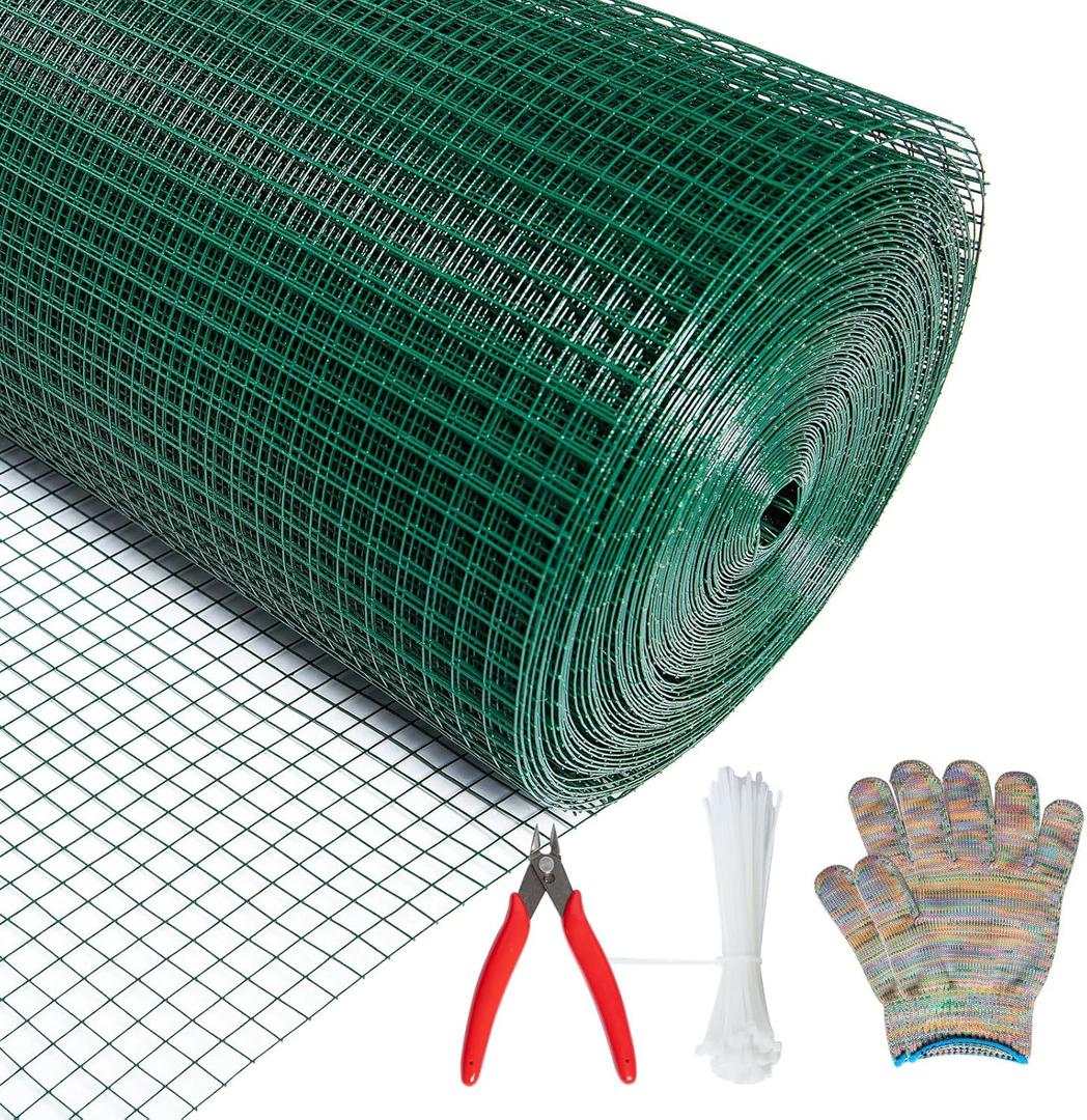 Hardware Cloth 1/2in x36in x100ft,Chicken Wire Fencing,Welded Wire Mesh, Vinyl PVC Coated Mesh,Coop Garden Plant for Rabbit, Snake, Rodent, Foxes, Raccoons Poultry Netting Cage Farm Protection (Green)