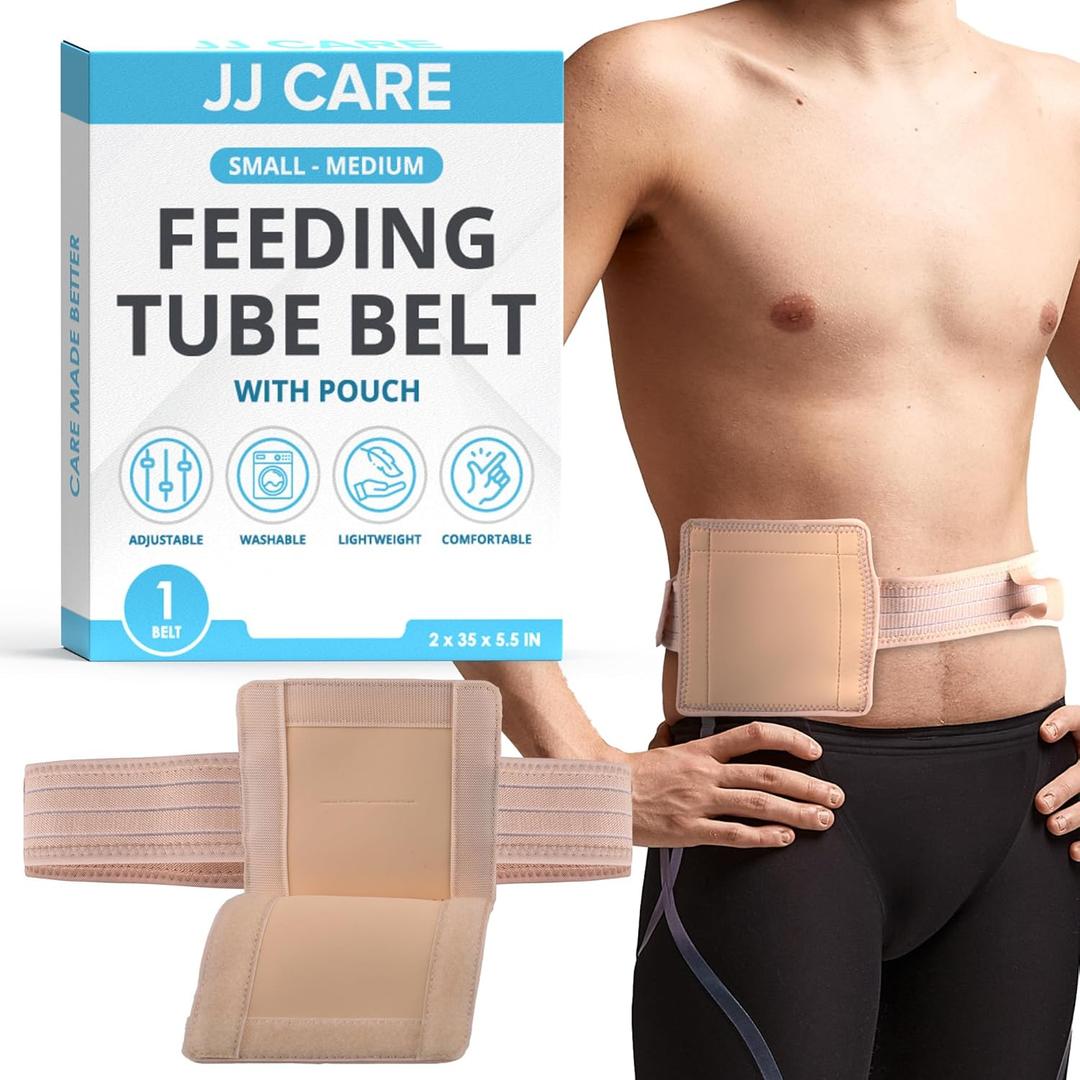 JJ Care Feeding Tube Belt with Pouch (Small/Medium, Fits 2838 Waist)  Breathable PEG Tube Holder, Adjustable G Tube Belt, Secure & Comfortable Ostomy Support Belt, Washable Nylon Fabric