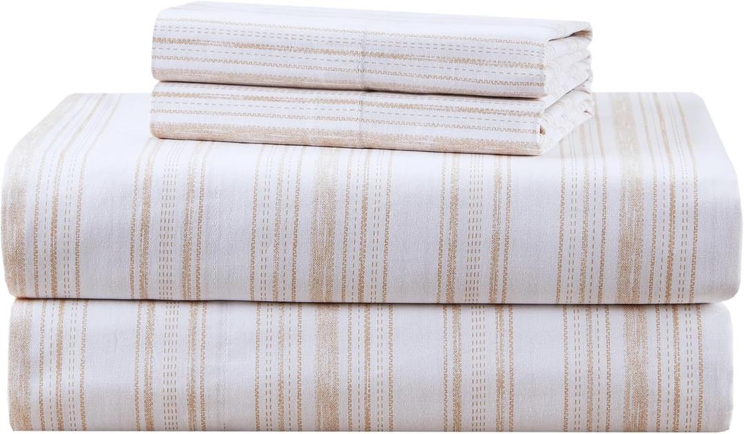 Comfort Spaces 100% Cotton Sheets Queen, Breathable, Naturally Cool Cotton Sheets, Cotton Bed Sheets with 14" Elastic Pocket Fits up to 16" Mattress, All Seasons Sheet Set, Good Vibes Taupe 4 Piece