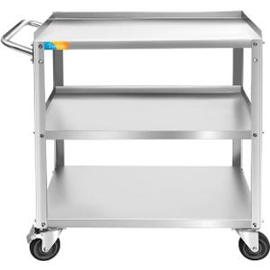 Treshin 3 Tier Stainless Steel Utility Cart Commercial Heavy Duty Rolling Cart Food Storage Service Trolley with Handle and Wheels for Kitchen Restaurant Hospital Lab and Hotel 19" W x 31" L x 34" H