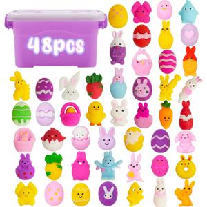 48PCS Easter Squishies for Plastic Egg Fillers, Easter Mochi Squishy Toys for Eggs Hunt Games, Easter Fidget Toys for Kids, Toddlers & Teens, Gifts, Easter Basket Stuffers, Classroom Prizes