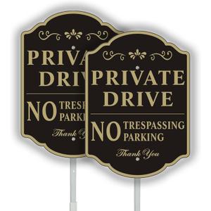 Yuntarda Private Drive Sign - 2 Pack 9.6"x13.6" No Parking, No Trespassing With 28" Long Alloy Stake - Aluminum Metal, Reflective and Weatherproof for Outdoor Use