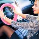 Frienda 10 Pcs Fluffy Car Steering Wheel Covers Handbrake and Gear Shift Cover Seat Belt Shoulder Pads Diamond Mat Ignition Ring Ball Key Chain Armrest Box Mat Car Accessories Set(Pink)