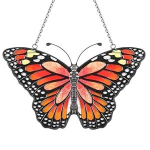 Blue Butterfly Suncatcher Stained Glass Window Hanging Butterfly Ornaments Gift for Mom, Women, Wife, Mother's Day 