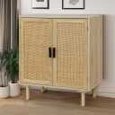 Finnhomy Sideboard Buffet Cabinet, Kitchen Storage Sideboard with Rattan Decorated Doors, Liquor Coffee Buffet, Dining Room, Hallway, Console Table, Accent Cabinet, 31.5X 15.8X 34.6 Inches, Natural, Large