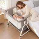 Baby Bassinet Bedside Sleeper with Wheels, Breathable Mesh & Soft Mattress, 4 Adjustable Heights, Easy Fold, Crib