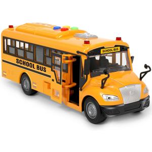 Yellow School Bus Toys for Toddlers With 4 Different Flashing Lights & Sound, Back And Side Doors Open Friction-Powered Wheels Light Up Toy Buses Birthday Gift 3 4 Year Old And Up Girl Boy Toys