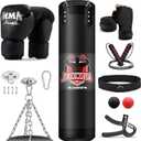 Punching Bag Set for Adults, 4FT Heavy Boxing Bag Set with 12 OZ Boxing Gloves, Suitable for MMA Karate Kickboxing Boxing Muay Thai Training at Home or Gym - Unfilled Heavy Bag (Black)