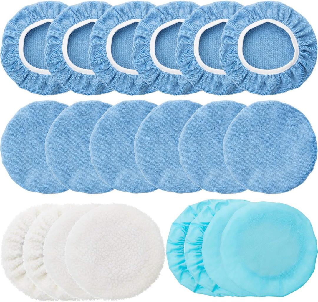 20 Pieces Car Orbital Buffer Polisher Pad Bonnet Microfiber Max Bonnet Polishing Buffing Pad Cover(5-6 Inches) (Blue)
